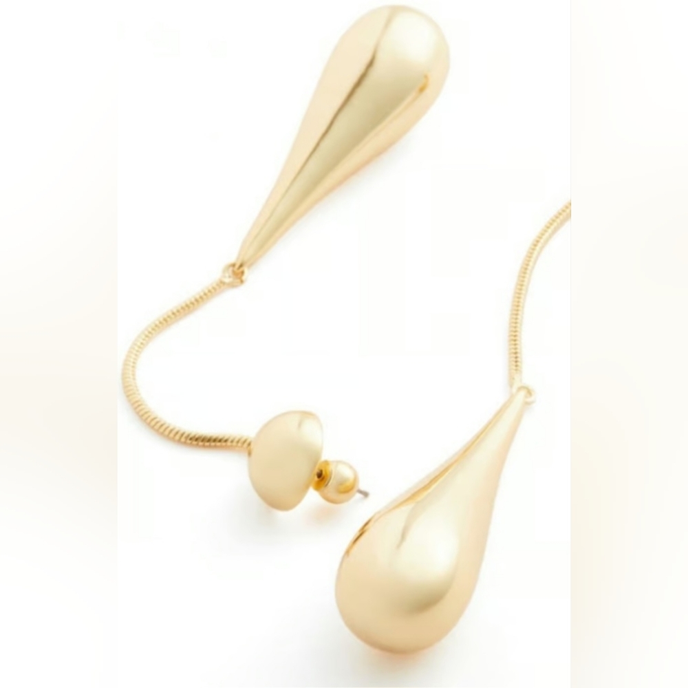 NIB HM X Mugler Teardrop Pendant Earrings Gold - Picture 3 of 4